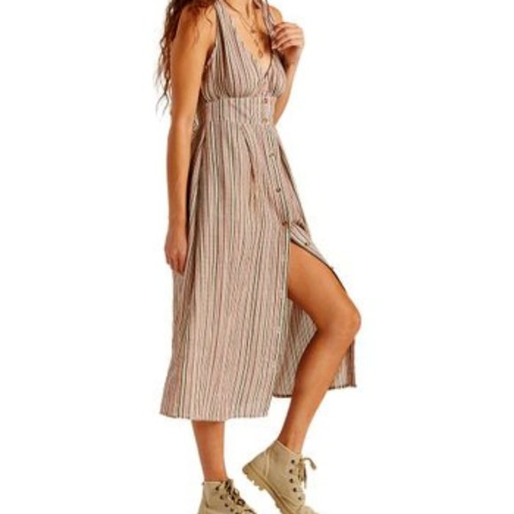 New Billabong Red Stripe Hidden Coves Sleeveless Maxi Dress - S - Picture 1 of 8
